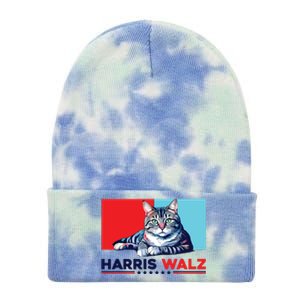 Harris Walz 2024 Funny Cat Election Kamala Harris Tie Dye 12in Knit Beanie