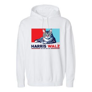 Harris Walz 2024 Funny Cat Election Kamala Harris Garment-Dyed Fleece Hoodie