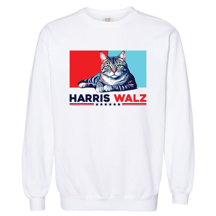 Harris Walz 2024 Funny Cat Election Kamala Harris Garment-Dyed Sweatshirt