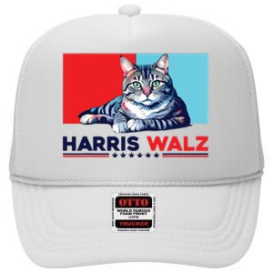 Harris Walz 2024 Funny Cat Election Kamala Harris High Crown Mesh Back Trucker Hat