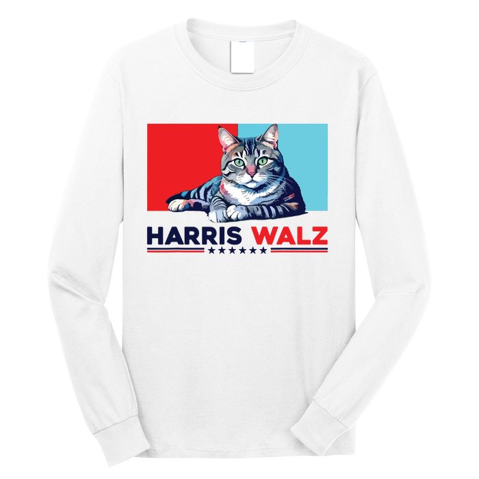 Harris Walz 2024 Funny Cat Election Kamala Harris Long Sleeve Shirt