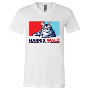 Harris Walz 2024 Funny Cat Election Kamala Harris V-Neck T-Shirt