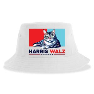 Harris Walz 2024 Funny Cat Election Kamala Harris Sustainable Bucket Hat