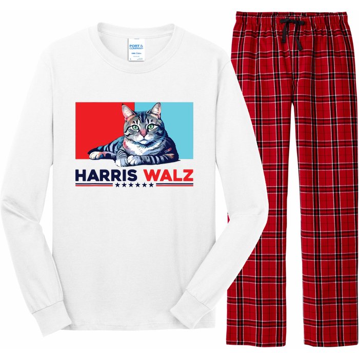 Harris Walz 2024 Funny Cat Election Kamala Harris Long Sleeve Pajama Set