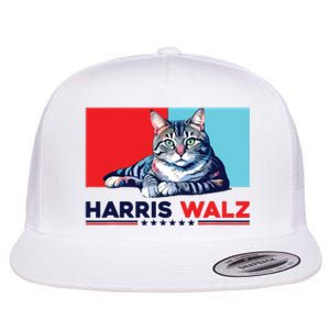 Harris Walz 2024 Funny Cat Election Kamala Harris Flat Bill Trucker Hat