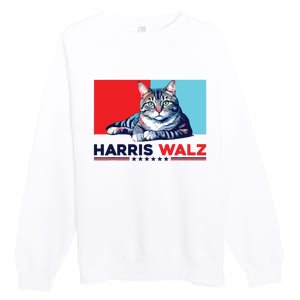 Harris Walz 2024 Funny Cat Election Kamala Harris Premium Crewneck Sweatshirt