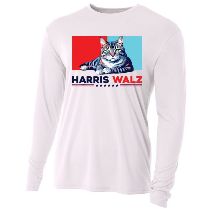 Harris Walz 2024 Funny Cat Election Kamala Harris Cooling Performance Long Sleeve Crew