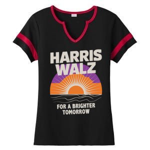 Harris Walz 2024 Boho Retro Sunrise Brighter Tomorrow Quote Ladies Halftime Notch Neck Tee