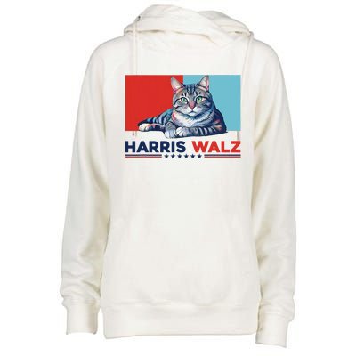 Harris Walz 2024 Funny Cat Election Kamala Harris Womens Funnel Neck Pullover Hood