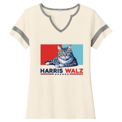 Harris Walz 2024 Funny Cat Election Kamala Harris Ladies Halftime Notch Neck Tee