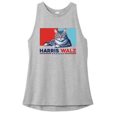 Harris Walz 2024 Funny Cat Election Kamala Harris Ladies PosiCharge Tri-Blend Wicking Tank