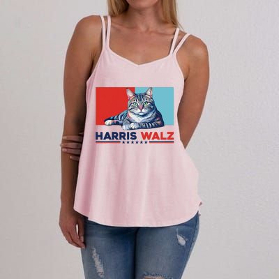 Harris Walz 2024 Funny Cat Election Kamala Harris Women's Strappy Tank