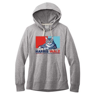 Harris Walz 2024 Funny Cat Election Kamala Harris Women's Fleece Hoodie