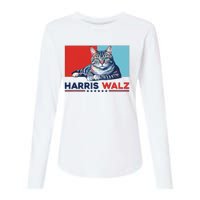 Harris Walz 2024 Funny Cat Election Kamala Harris Womens Cotton Relaxed Long Sleeve T-Shirt