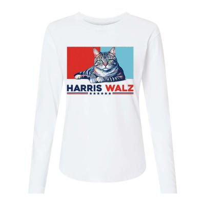 Harris Walz 2024 Funny Cat Election Kamala Harris Womens Cotton Relaxed Long Sleeve T-Shirt