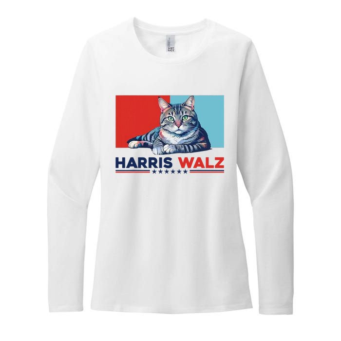 Harris Walz 2024 Funny Cat Election Kamala Harris Womens CVC Long Sleeve Shirt