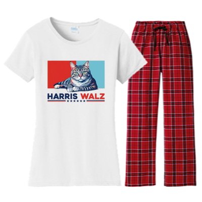 Harris Walz 2024 Funny Cat Election Kamala Harris Women's Flannel Pajama Set