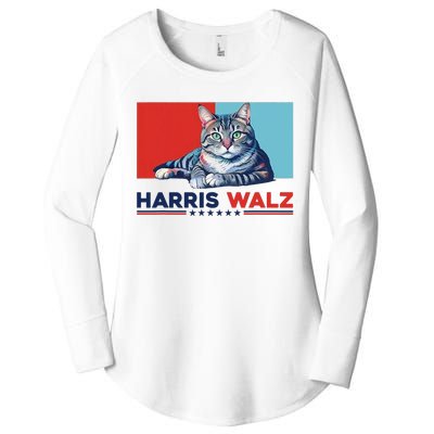 Harris Walz 2024 Funny Cat Election Kamala Harris Women's Perfect Tri Tunic Long Sleeve Shirt