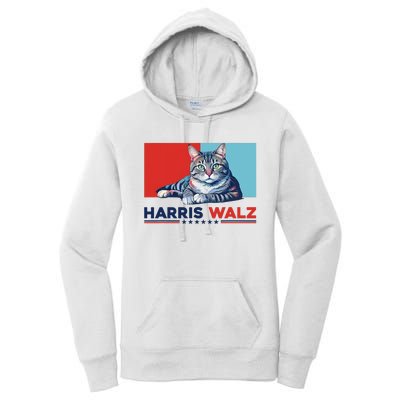 Harris Walz 2024 Funny Cat Election Kamala Harris Women's Pullover Hoodie