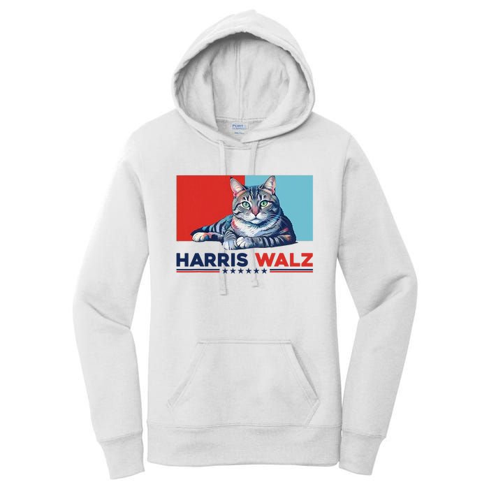 Harris Walz 2024 Funny Cat Election Kamala Harris Women's Pullover Hoodie