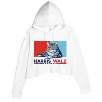 Harris Walz 2024 Funny Cat Election Kamala Harris Crop Fleece Hoodie