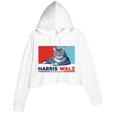 Harris Walz 2024 Funny Cat Election Kamala Harris Crop Fleece Hoodie