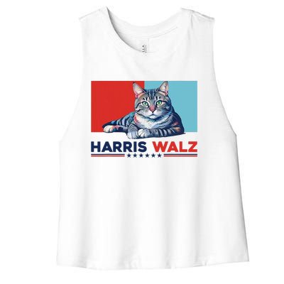 Harris Walz 2024 Funny Cat Election Kamala Harris Women's Racerback Cropped Tank