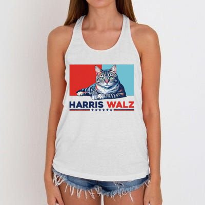 Harris Walz 2024 Funny Cat Election Kamala Harris Women's Knotted Racerback Tank