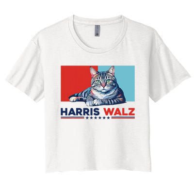 Harris Walz 2024 Funny Cat Election Kamala Harris Women's Crop Top Tee