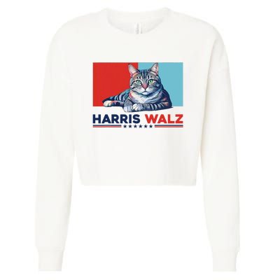 Harris Walz 2024 Funny Cat Election Kamala Harris Cropped Pullover Crew