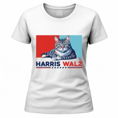 Harris Walz 2024 Funny Cat Election Kamala Harris Women's T-Shirt