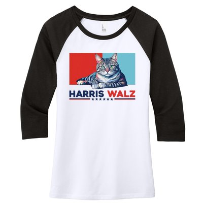 Harris Walz 2024 Funny Cat Election Kamala Harris Women's Tri-Blend 3/4-Sleeve Raglan Shirt