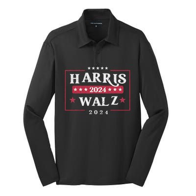 Harris Walz 2024 President Political Vote Kamala Harris 2024 Silk Touch Performance Long Sleeve Polo