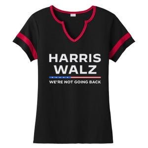 Harris Walz 2024 WeRe Not Going Back Waltz Vote President Ladies Halftime Notch Neck Tee