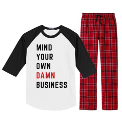 Harris Walz 2024 Mind Your Own Damn Business Retro Vintage Raglan Sleeve Pajama Set