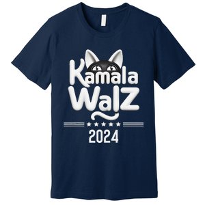 Harris Walz 2024 Funny Cat Election Kamala Harris Tim Waltz Premium T-Shirt