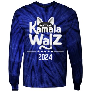 Harris Walz 2024 Funny Cat Election Kamala Harris Tim Waltz Tie-Dye Long Sleeve Shirt