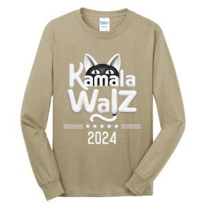 Harris Walz 2024 Funny Cat Election Kamala Harris Tim Waltz Tall Long Sleeve T-Shirt