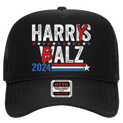 Harris Walz 24 Harry Balz 2024 Meme Democratics Vote High Crown Mesh Back Trucker Hat