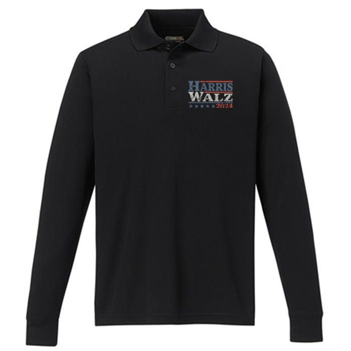 Harris Waltz 2024 Election Kamala Harris Tim Waltz 2024 Performance Long Sleeve Polo