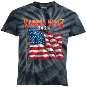 Harris Walz 2024 American Flag Kids Tie-Dye T-Shirt