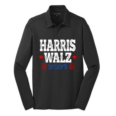 Harris Walz 2024  Kamala Harris Tim Walz President  Democratic Electio Silk Touch Performance Long Sleeve Polo