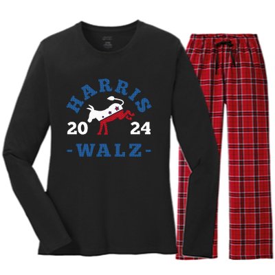 Harris Waltz 2024 Election Kamala Harris Tim Waltz 2024 Women's Long Sleeve Flannel Pajama Set 