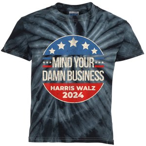 Harris Walz 2024 American Flag Mind Your Own Damn Business Kids Tie-Dye T-Shirt