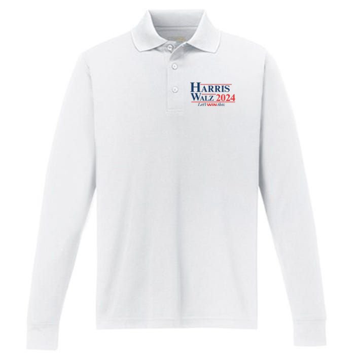 Harris Walz 2024 Kamala Harris Tim Walz President Performance Long Sleeve Polo