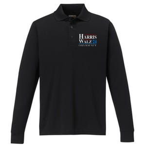 Harris Walz 2024 Obviously Kamala Harris Tim Waltz Performance Long Sleeve Polo