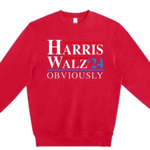 Harris Walz 2024 Obviously Kamala Harris Tim Waltz Premium Crewneck Sweatshirt