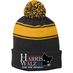 Harris Waltz 2024 For The People Cat Lady Kamala Harris 2024 Stripe Pom Pom Beanie