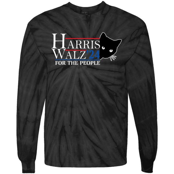 Harris Waltz 2024 For The People Cat Lady Kamala Harris 2024 Tie-Dye Long Sleeve Shirt