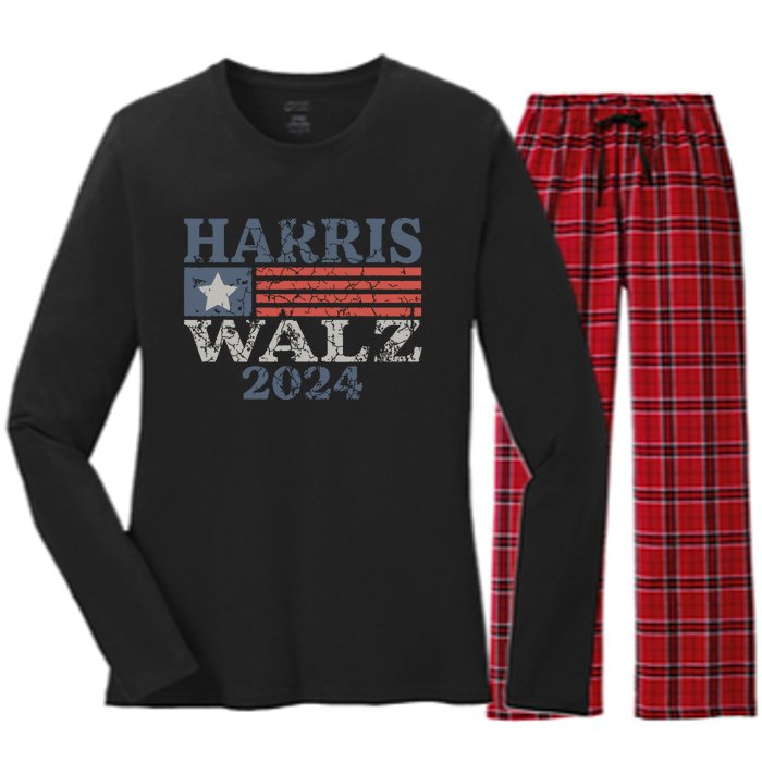 Harris Waltz 2024 Election Kamala Harris Tim Waltz 2024 Women's Long Sleeve Flannel Pajama Set 